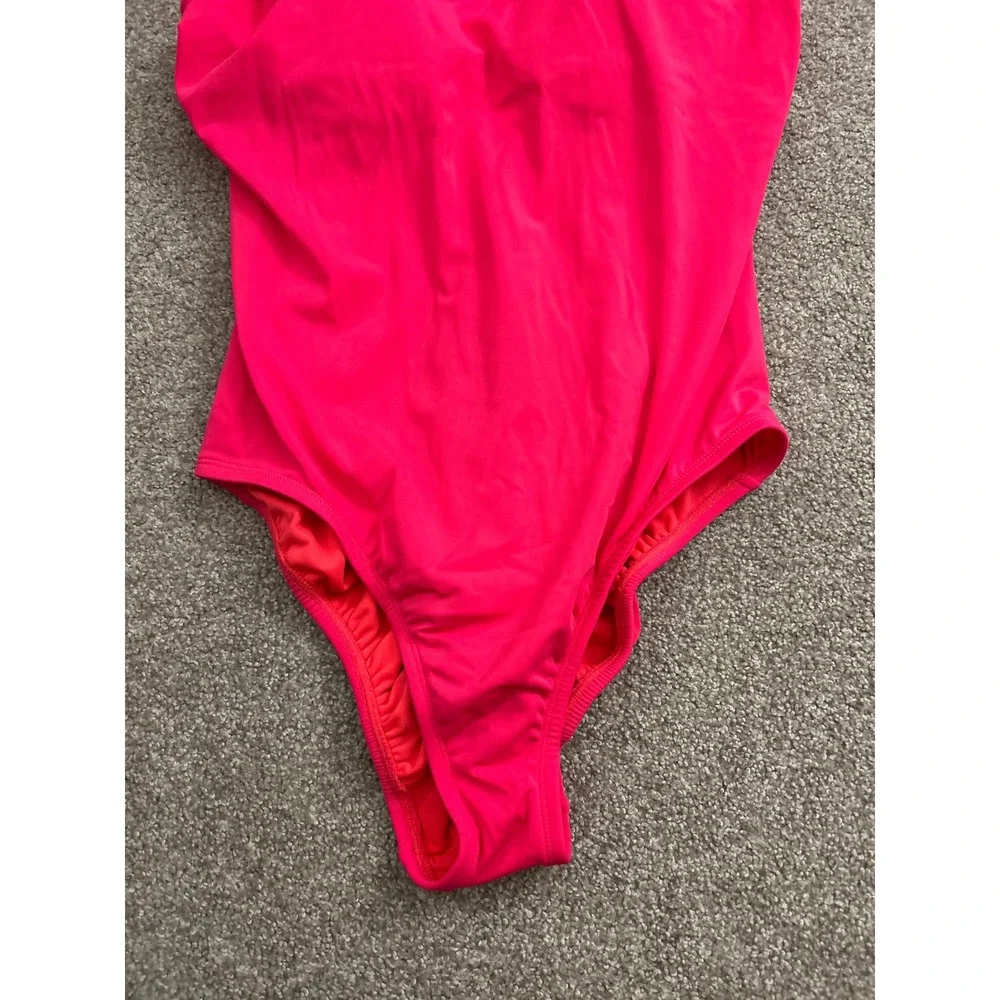Time and Tru One Piece Swimsuit Womens XL 16-18 Pink Excellent Ruffle V-Neck